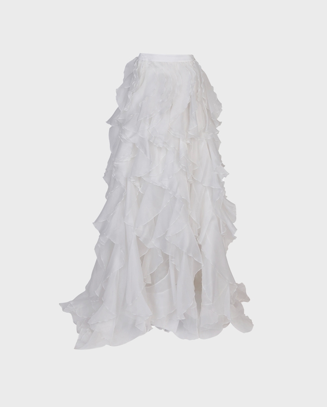 White Organza Statement Ruffle Skirt: Women's Luxury Skirts