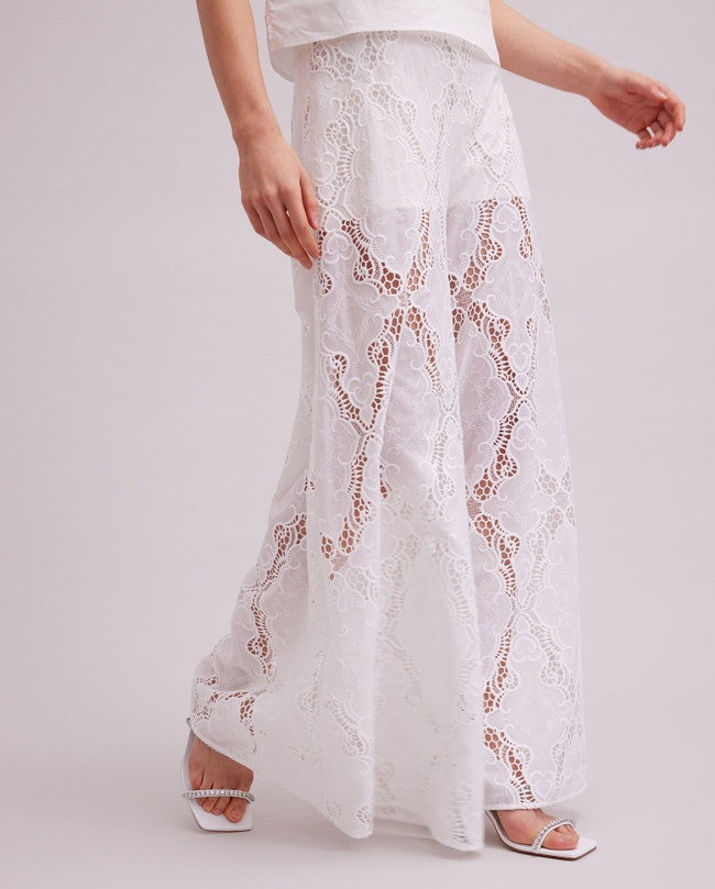 White Lace Wide Leg Pants: Women's Luxury Bottoms | Anne Fontaine