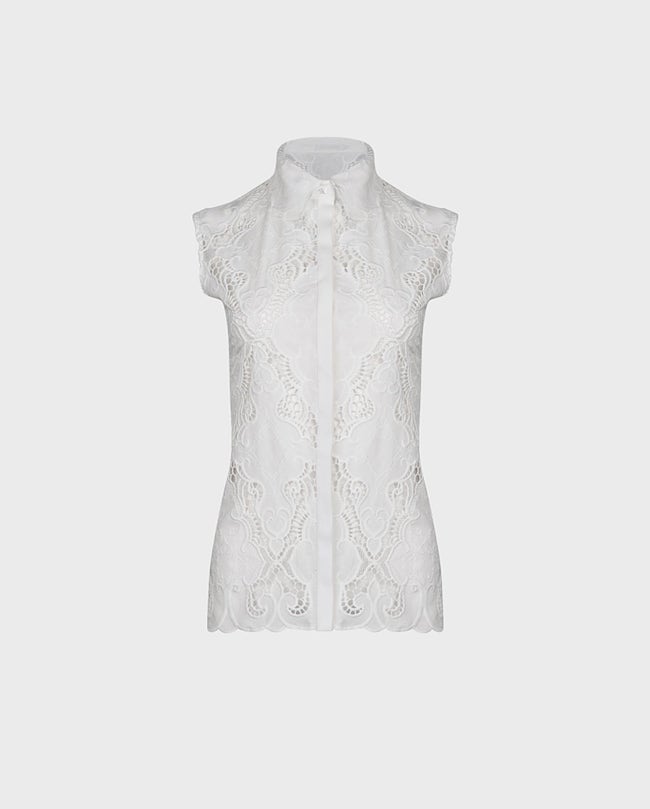 Anne Fontaine Flowers Scalloped Rose-Print Poplin Shirt White