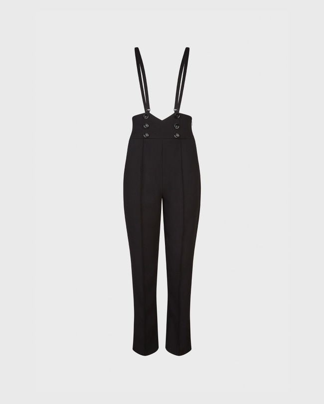 Black Highlight Waisted Suspender Pant: Women's Luxury Pants