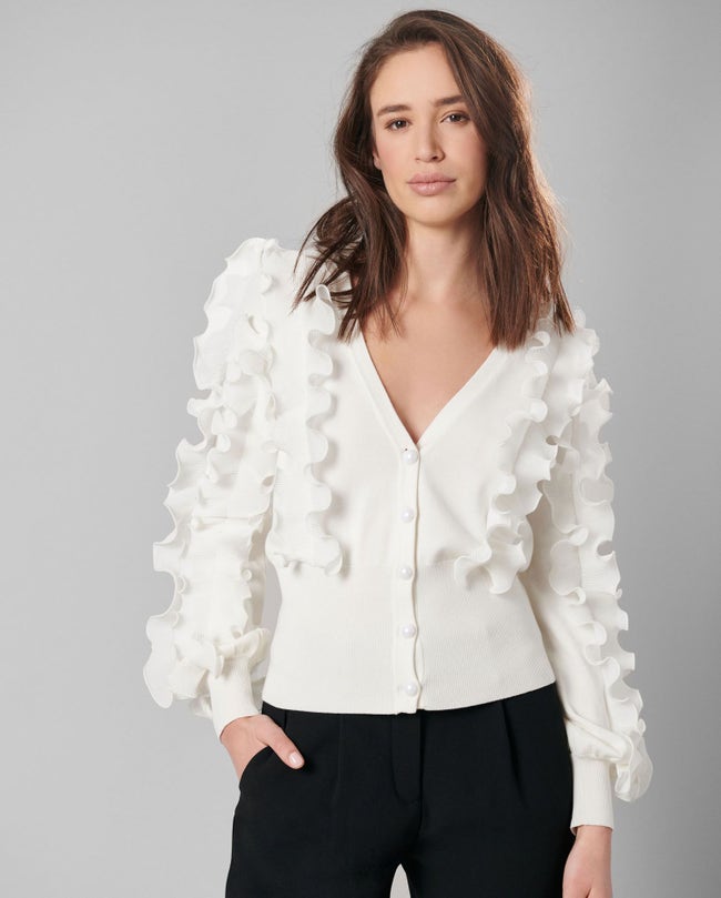White cheap ruffle cardigan