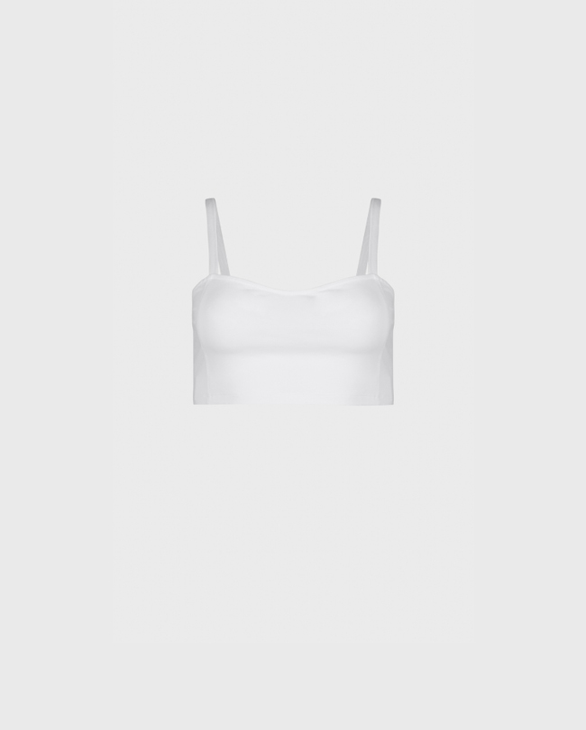 Moon White Tactel Bralette With Thin Straps: Women's Luxury Tops