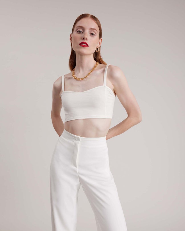 Moon White Tactel Bralette With Thin Straps: Women's Luxury Tops