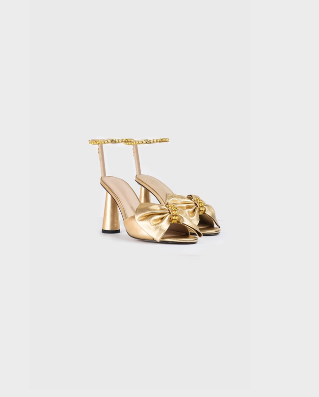 Gold Open Toe Heels with Ankle Straps | Anne Fontaine US