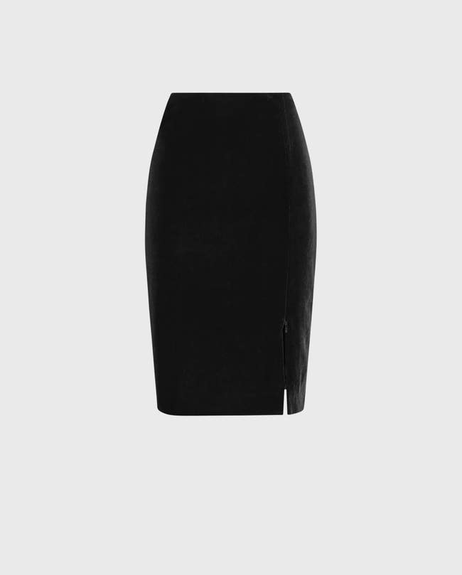 Black Velvet Midi Pencil Skirt With Side Slit: Women's Luxury Skirts ...