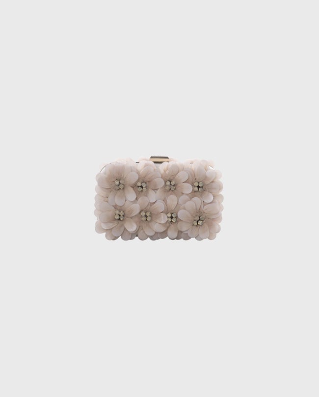 Anne Fontaine Fauve Blush Pink Textured Floral Box Clutch with Chain Strap