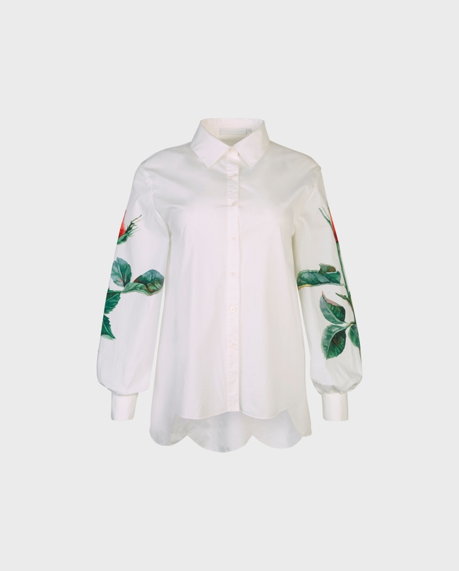 Anne Fontaine Flowers Scalloped Rose-Print Poplin Shirt White