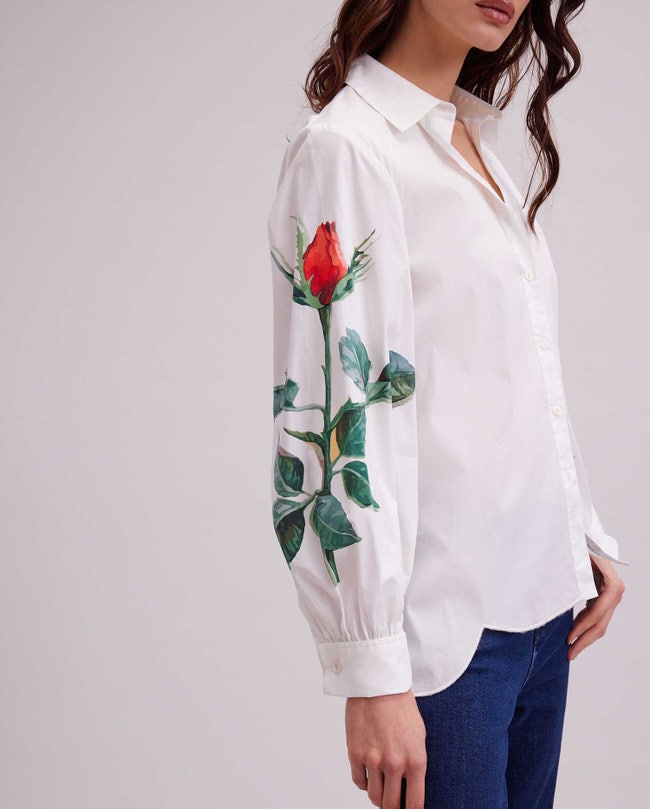 Anne Fontaine Flowers Scalloped Rose-Print Poplin Shirt White