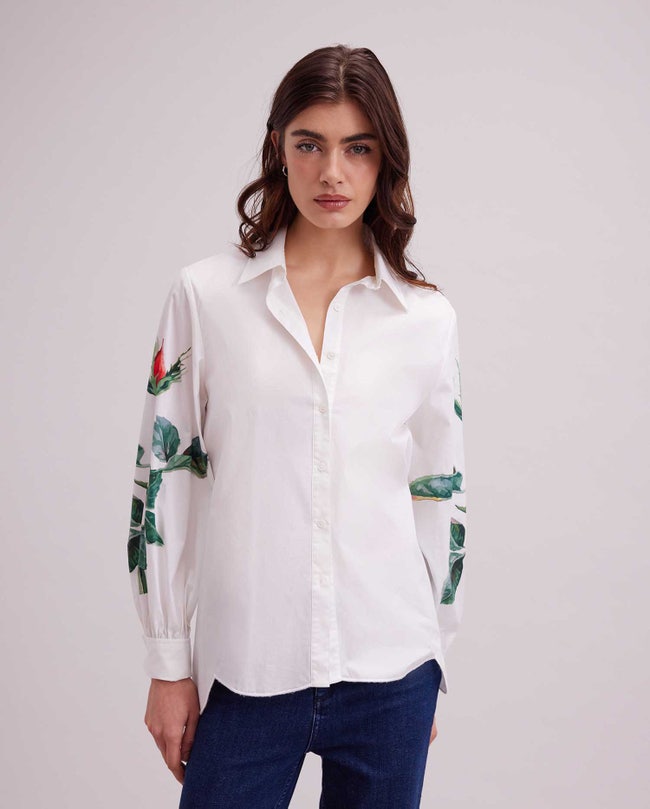 Anne Fontaine Flowers Scalloped Rose-Print Poplin Shirt White