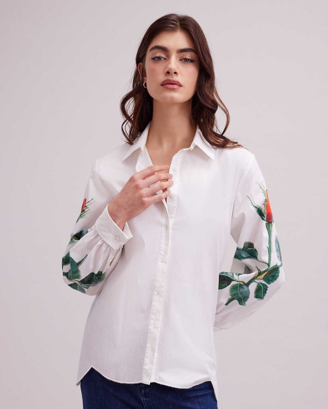 Anne Fontaine Flowers Scalloped Rose-Print Poplin Shirt White