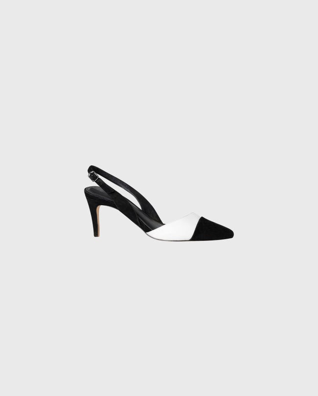 Black and 2025 white slingbacks