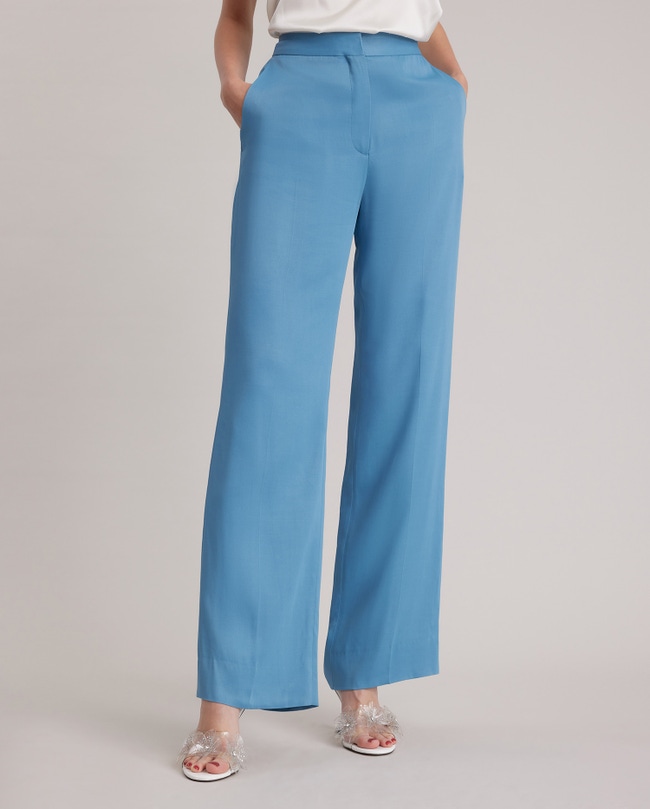 Icy Blue Oversized High-Waist Pants: Women's Luxury Pants | Anne Fontaine