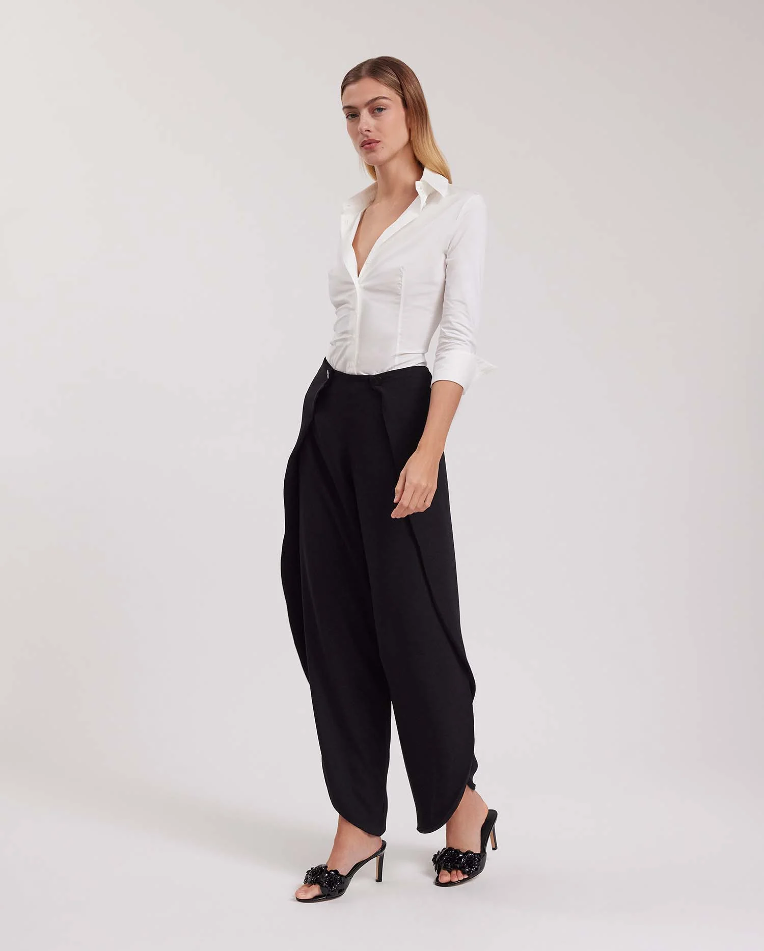 Black Wide Leg Pants With Detachable Cape-Style Yoke