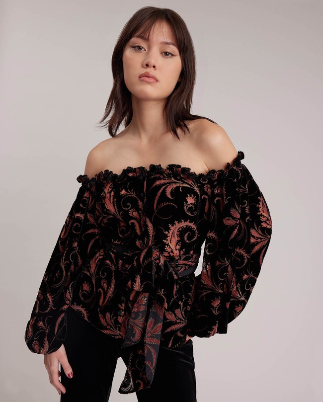 Meritt Rooftop Soiree Velvet Burnout Top in Black M / Black