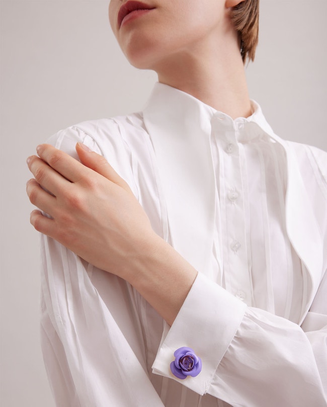 Anne Fontaine Neissi Black and Gold Floral Cufflinks