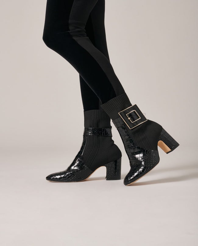 NOEMIE: Women's Black Boots with Croc-Embossed Details: Anne Fontaine