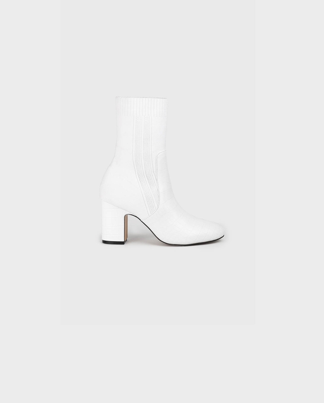 White Sock Croc-Embossed Boots With Removeable Buckle: Women's Luxury ...