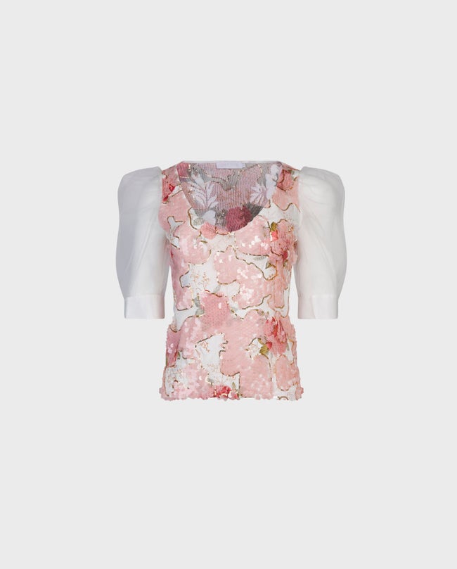 Anne Fontaine Flowers Scalloped Rose-Print Poplin Shirt White