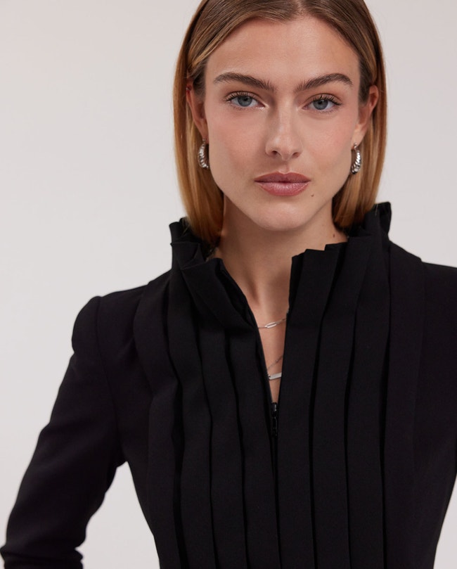 Black Tailored Jacket With Zipper & Box Pleats: Women's Luxury Jackets ...