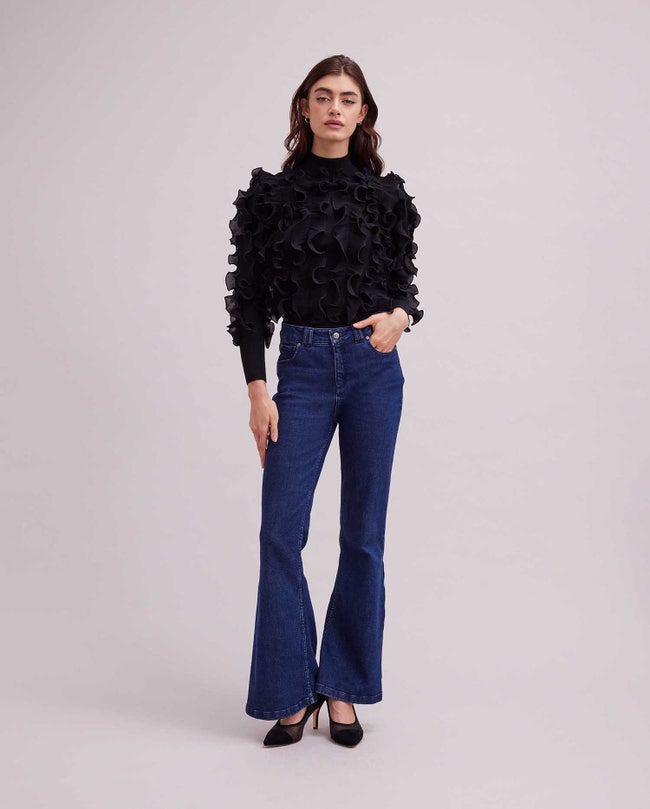 Black Long Sleeve Ruffled Sweater | Anne Fontaine