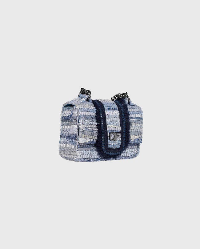 Anne Fontaine Tali Handcrafted Bag with Blue Details and A Gunmetal Chain Strap in Bleu Indigo