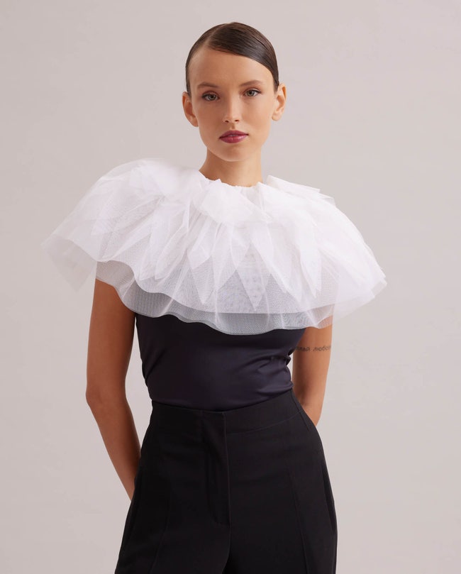 White Tulle Collar With Ribbon Tie: Women's Luxury Accessories