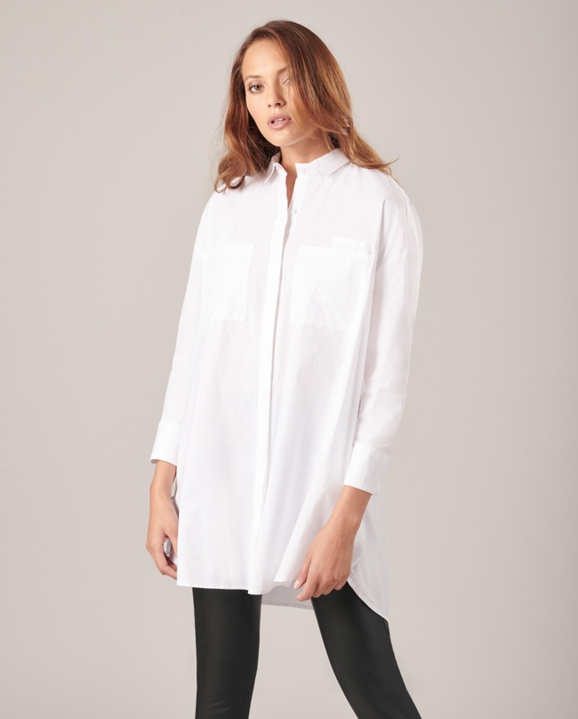 White Long Sleeve Tunic Shirt: Women's Luxury Shirts | Anne Fontaine