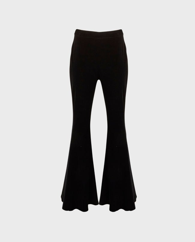 Black High-Waisted Velvet Flare Pants