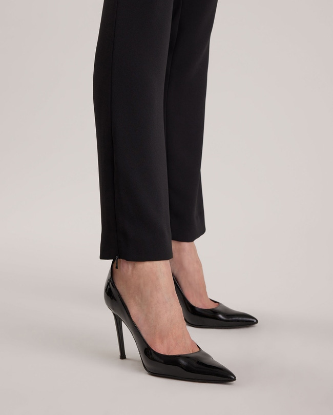 Black Crepe Ankle Length Pant With Ankle Zippers: Women's Luxury Pants ...