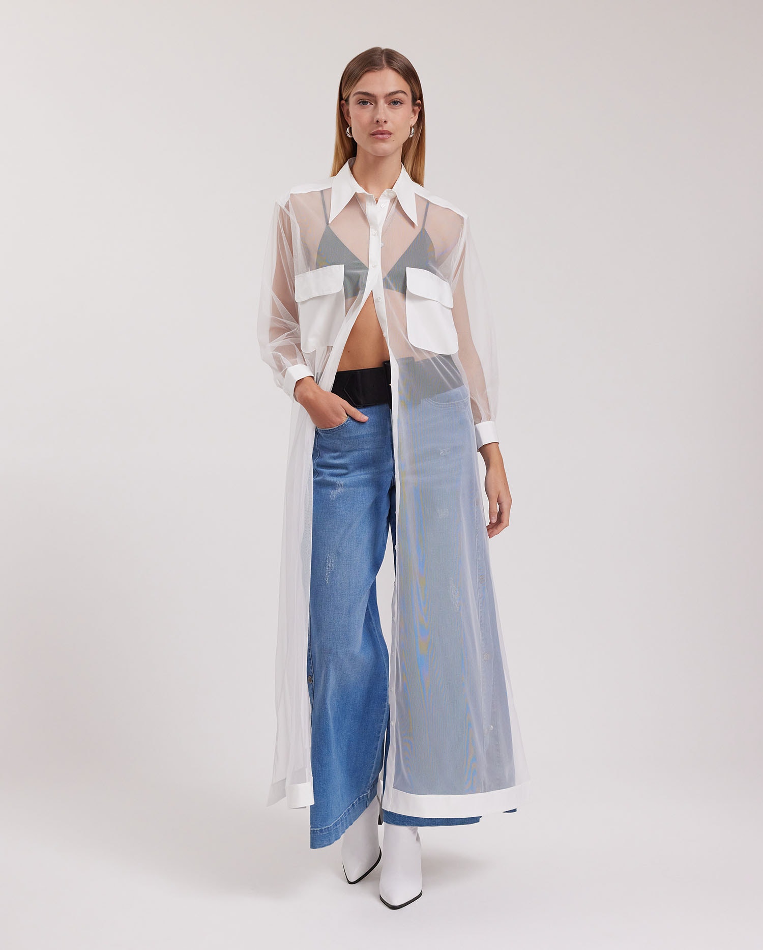 White Sheer Maxi Dress With Pockets: Women's Luxury Dresses