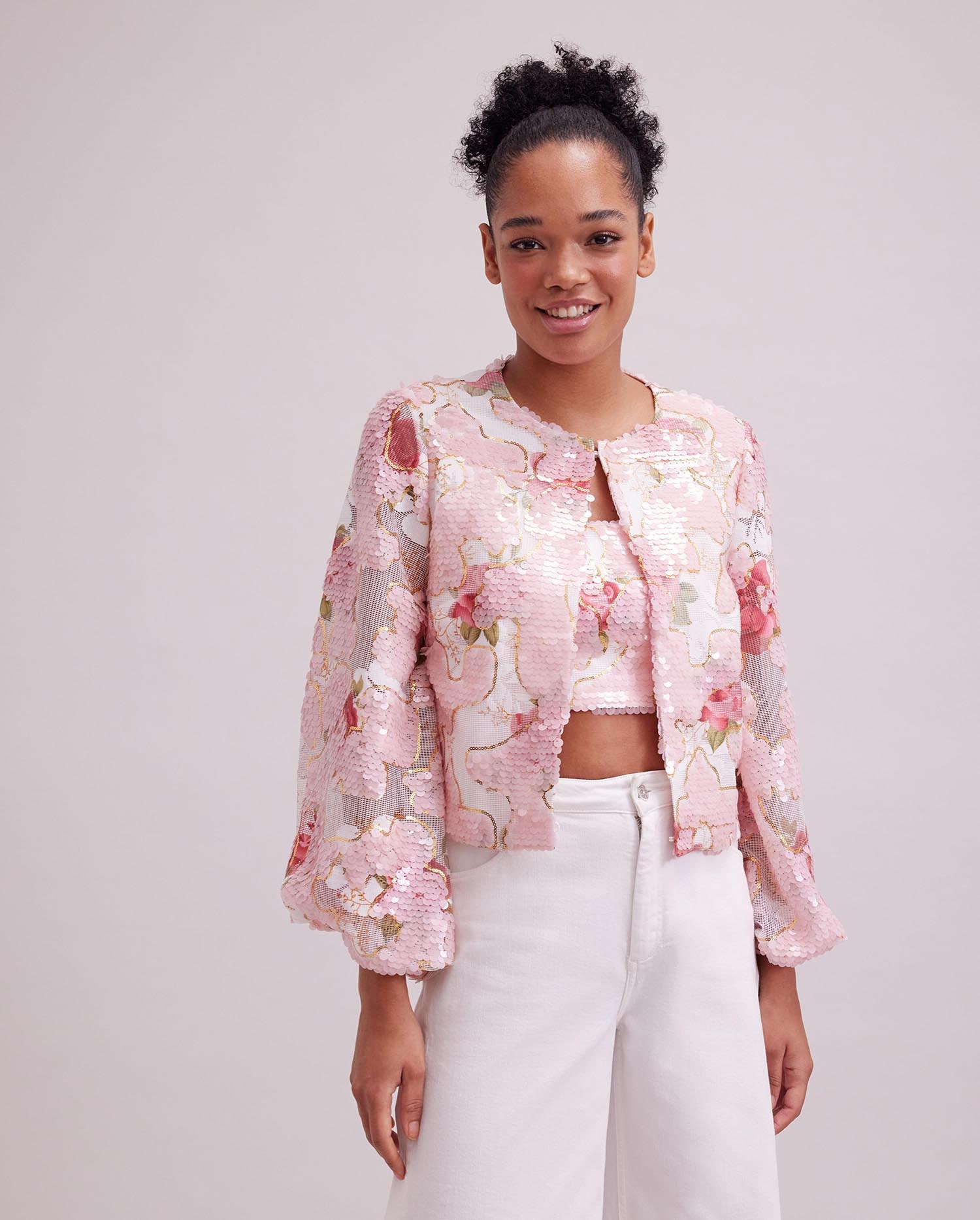 Cropped pink jacket hot sale