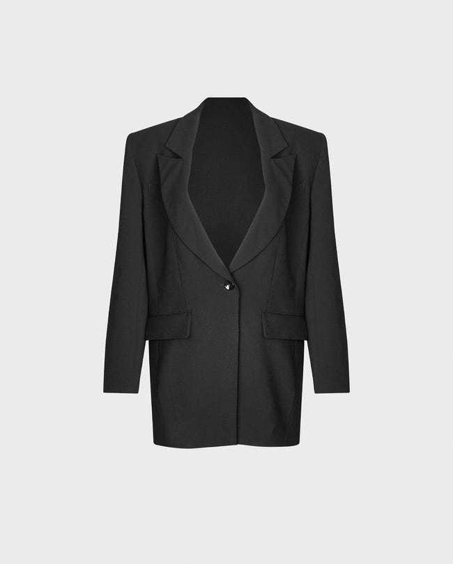 Black Crepe Blazer With Flap Pockets: Women's Luxury Jackets