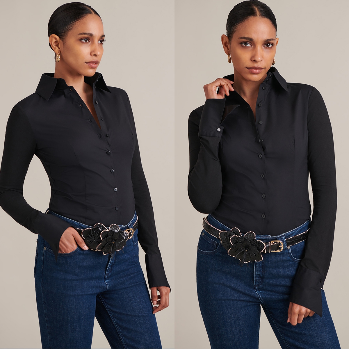 Discover the Armantine Black Long Sleeve Cotton Button Down Shirt  from designer ANNE FONTAINE