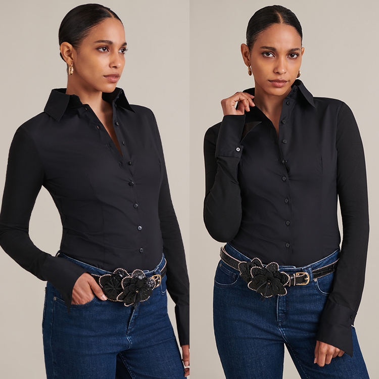 Discover the Armantine Black Long Sleeve Cotton Button Down Shirt  from designer ANNE FONTAINE