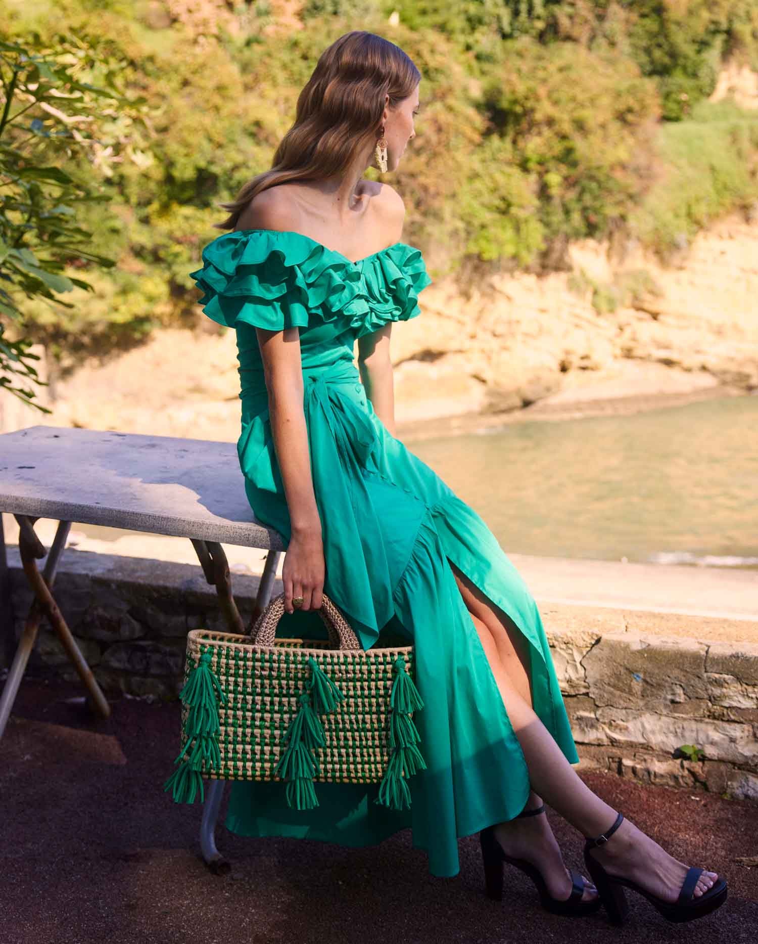 Discover The SURF Green Cotton Tiered Maxi Skirt From ANNE FONTAINE