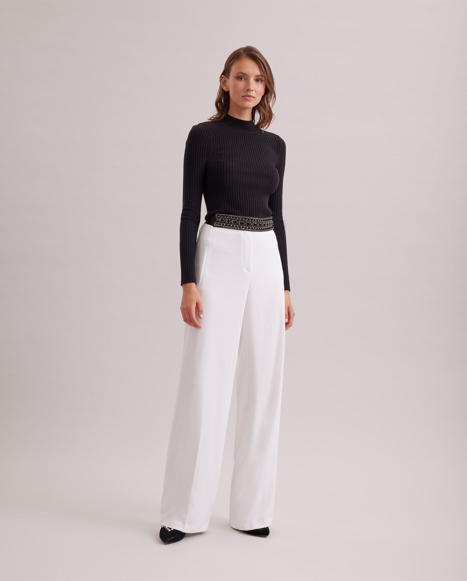Disocver the CARNET Long sleeve ribbed knit top with mock neck from ANNE FONTAINE