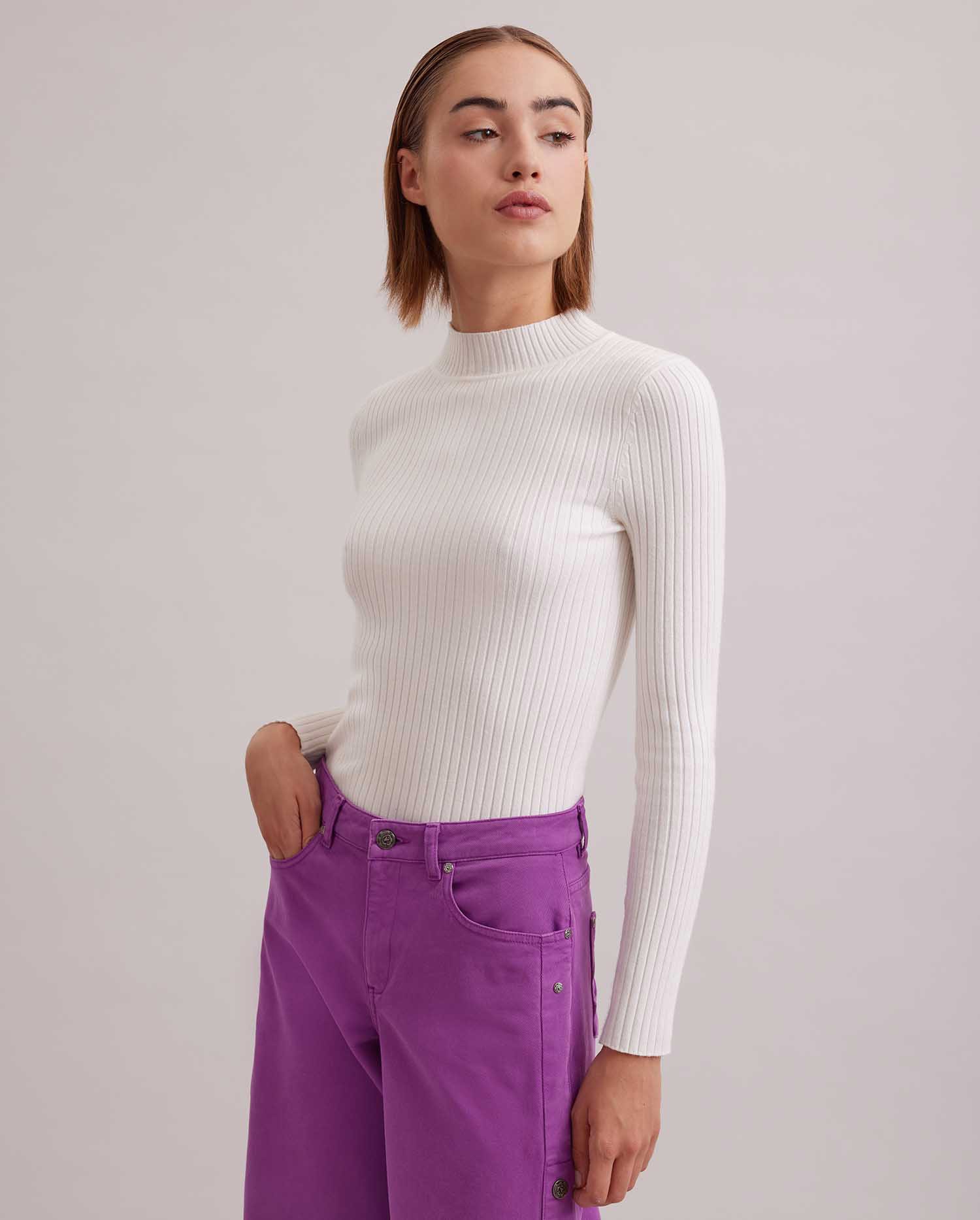 Discover The CARNET Long sleeve ribbed knit top with mock neck from ANNE FONTAINE