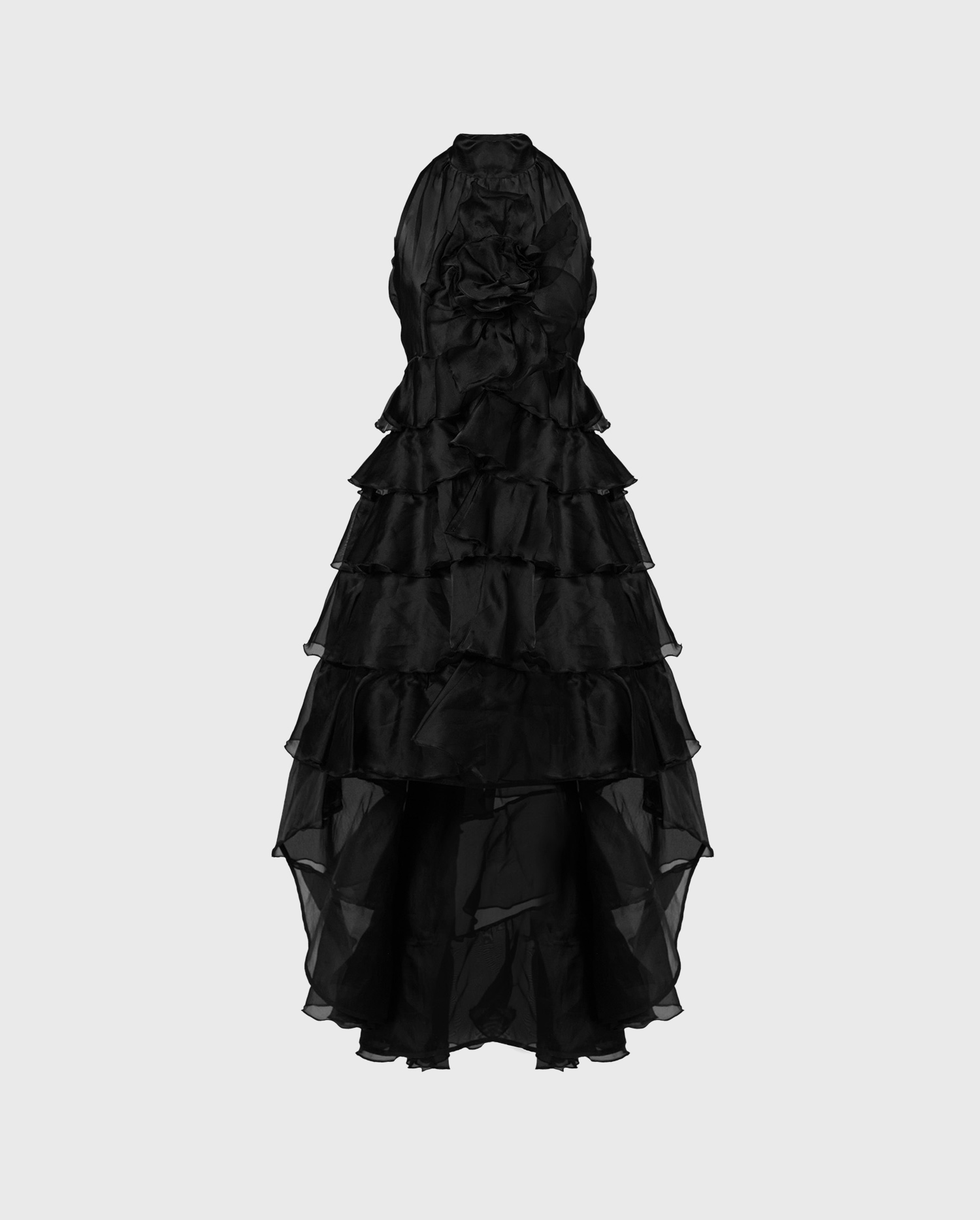 Discover the CHERYL Long black high-low silk organza dress with frills from ANNE FONTAINE