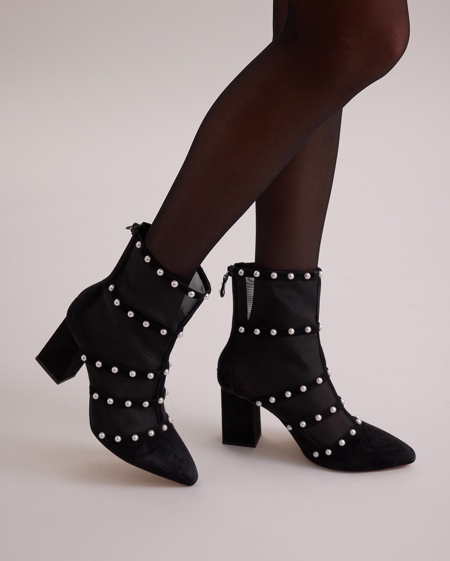 Discover The DECIBEL Sheer black mesh boots with block heel from ANNE FONTAINE