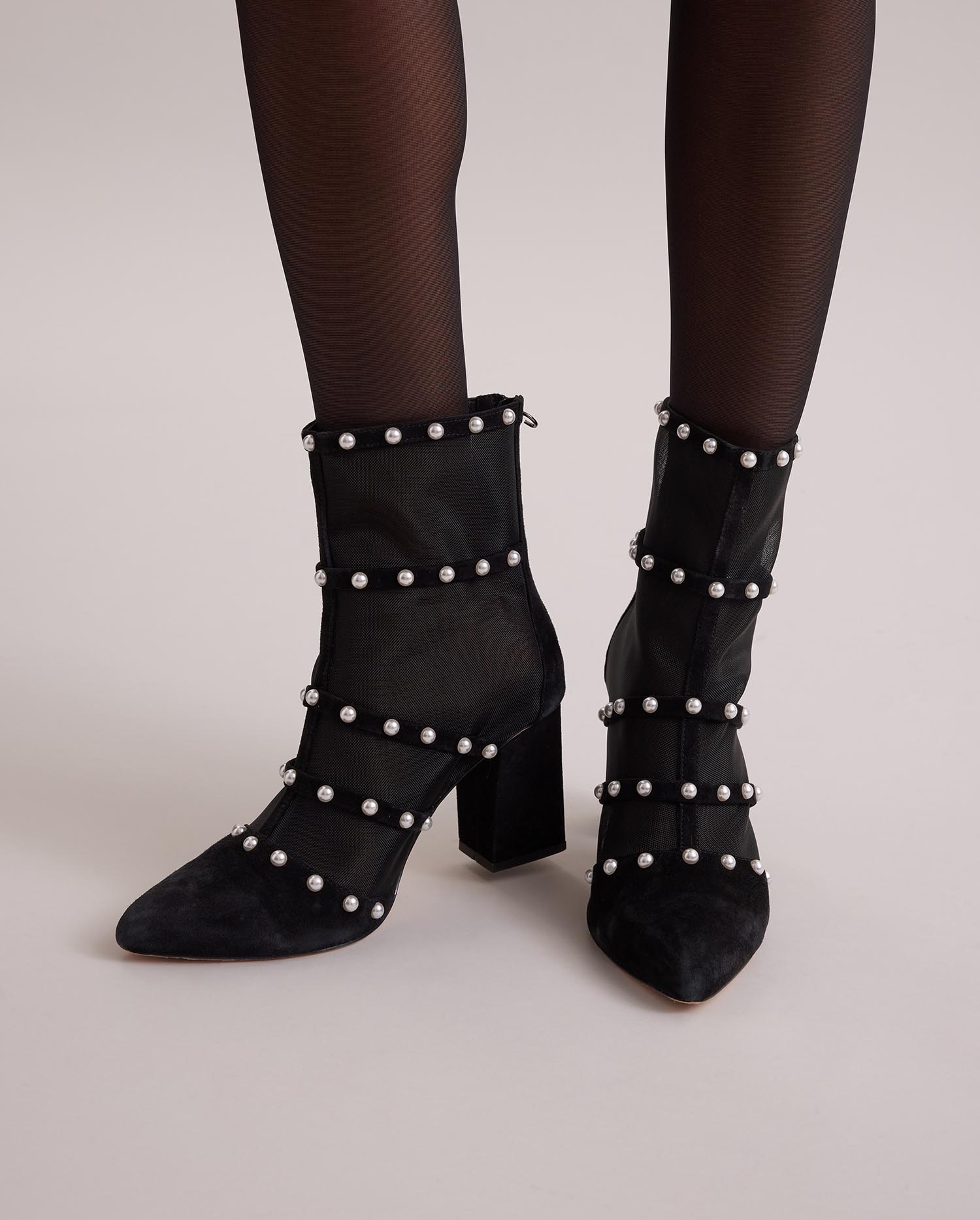 Discover The DECIBEL Sheer black mesh boots with block heel from ANNE FONTAINE