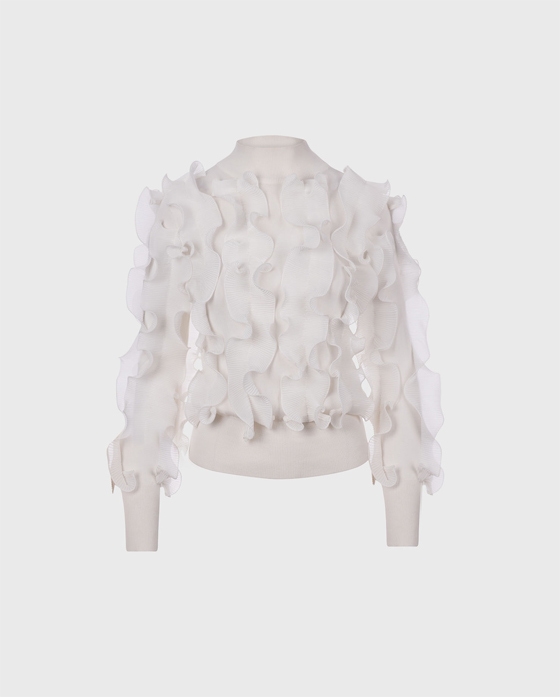 Discover the SIDALINE Long sleeve knitted sweater with pleated ruffles in white from ANNE FONTAINE