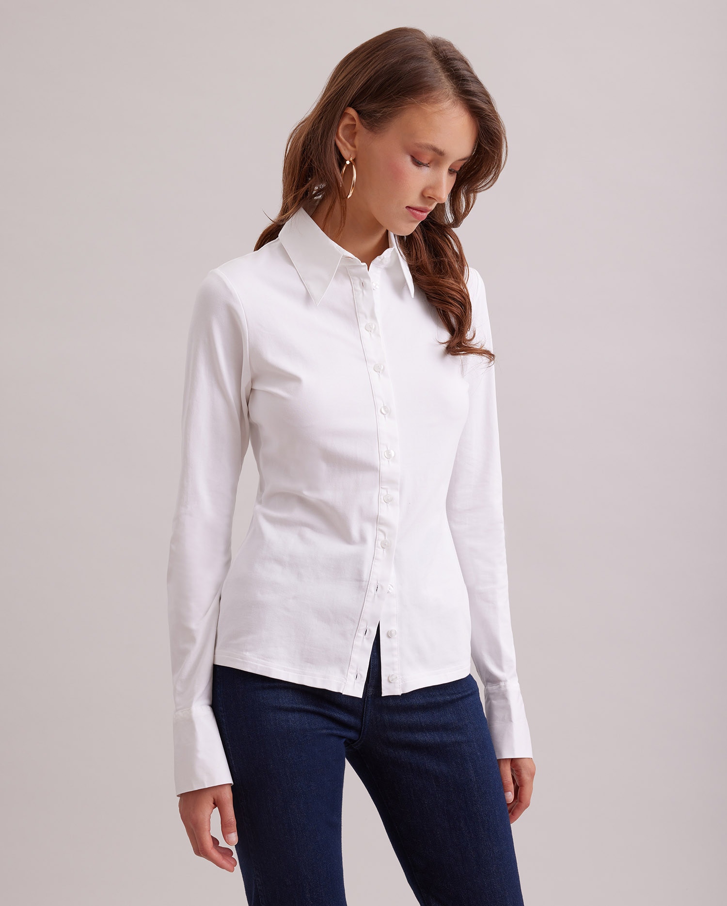 Discover the NUAGE long sleeve jersey shirt in white from ANNE FONTAINE