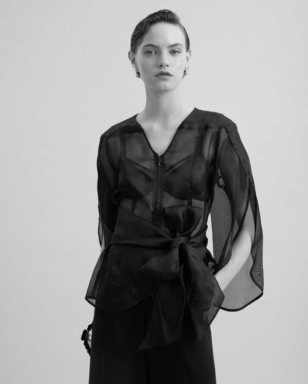 Discover The LUXURY Long Sleeve Sheer Black Blouse With Petal Sleeves From ANNE FONTAINE