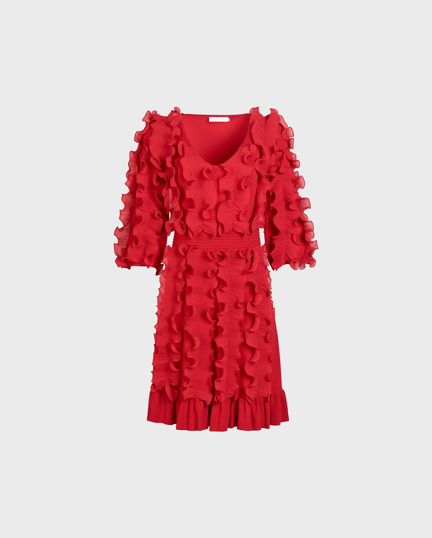 Discover the PROSE Red Half-Sleeve Knit Dress With Ruffles from designer ANNE FONTAINE