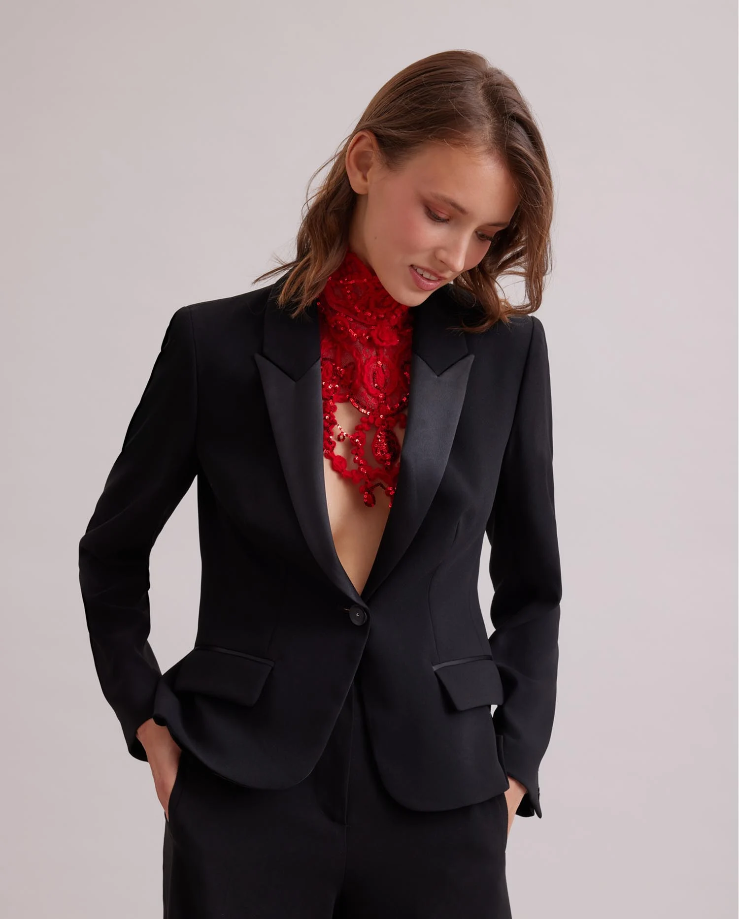 Discover The SMART Black Tailored Single Button Tuxedo Jacket from ANNE FONTAINE