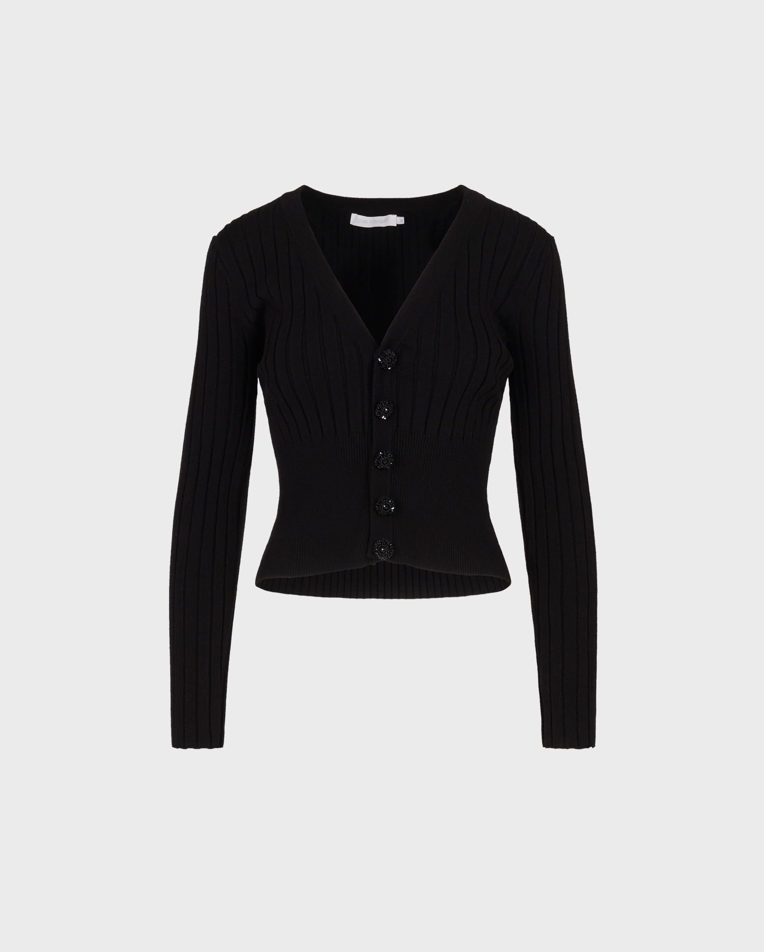 Discover The SOLFEGE long sleeve ribbed v-neck cardigan in black from ANNE FONTAINE