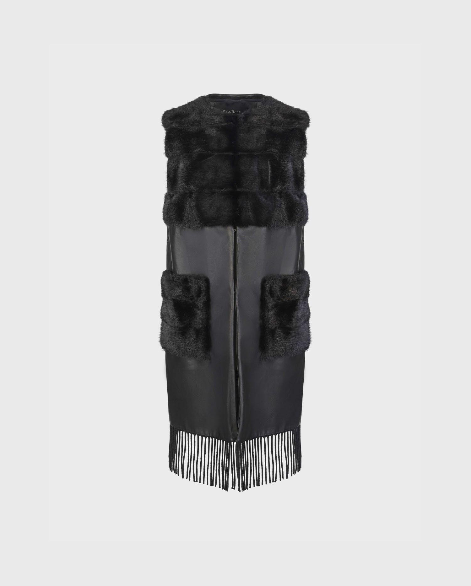 Discover the ACADEMIC black long leather vest with fur from ANNE FONTAINE