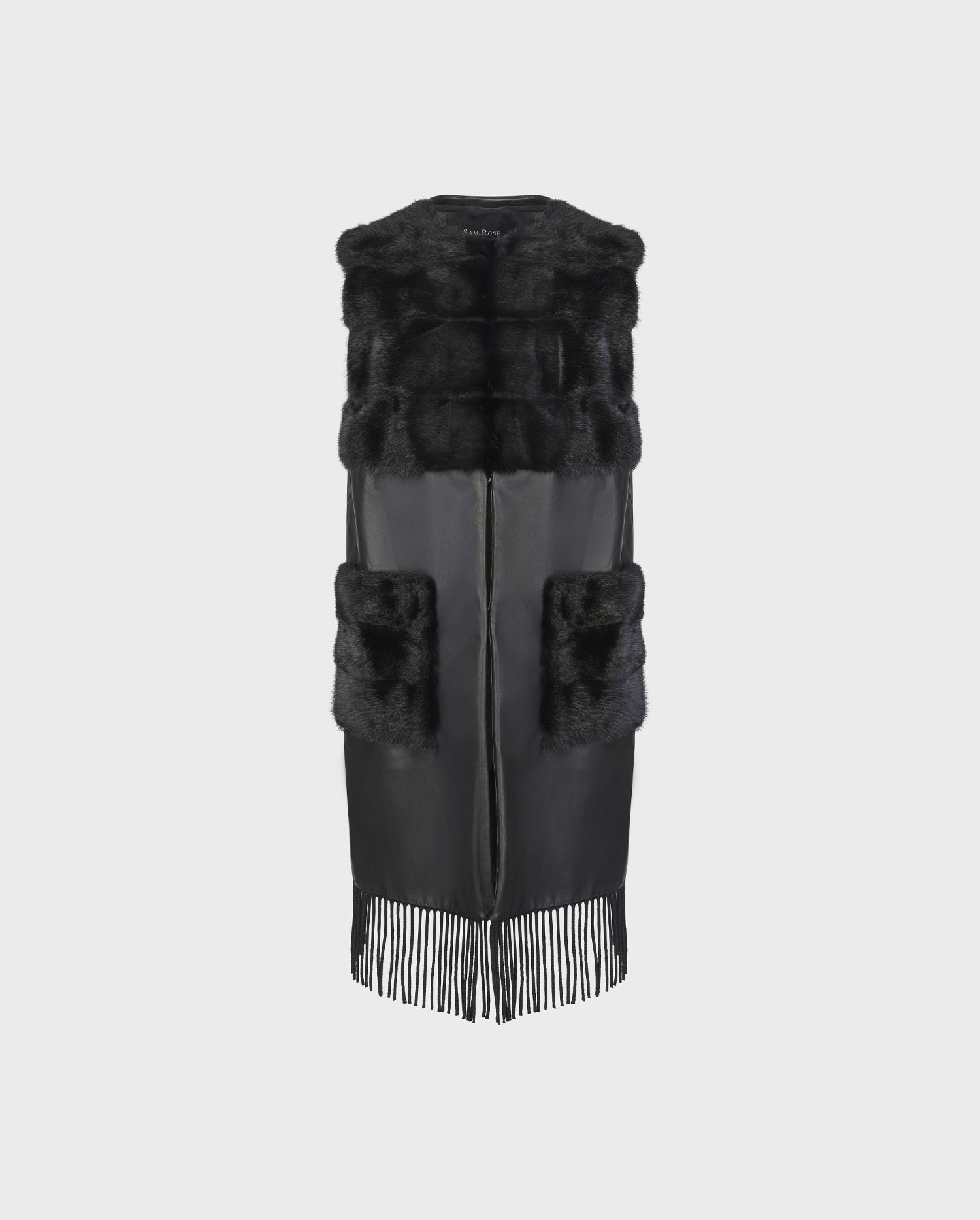 Discover The ACADEMIC Open front leather vest featuring fringe and fur trims from ANNE FONTAINE