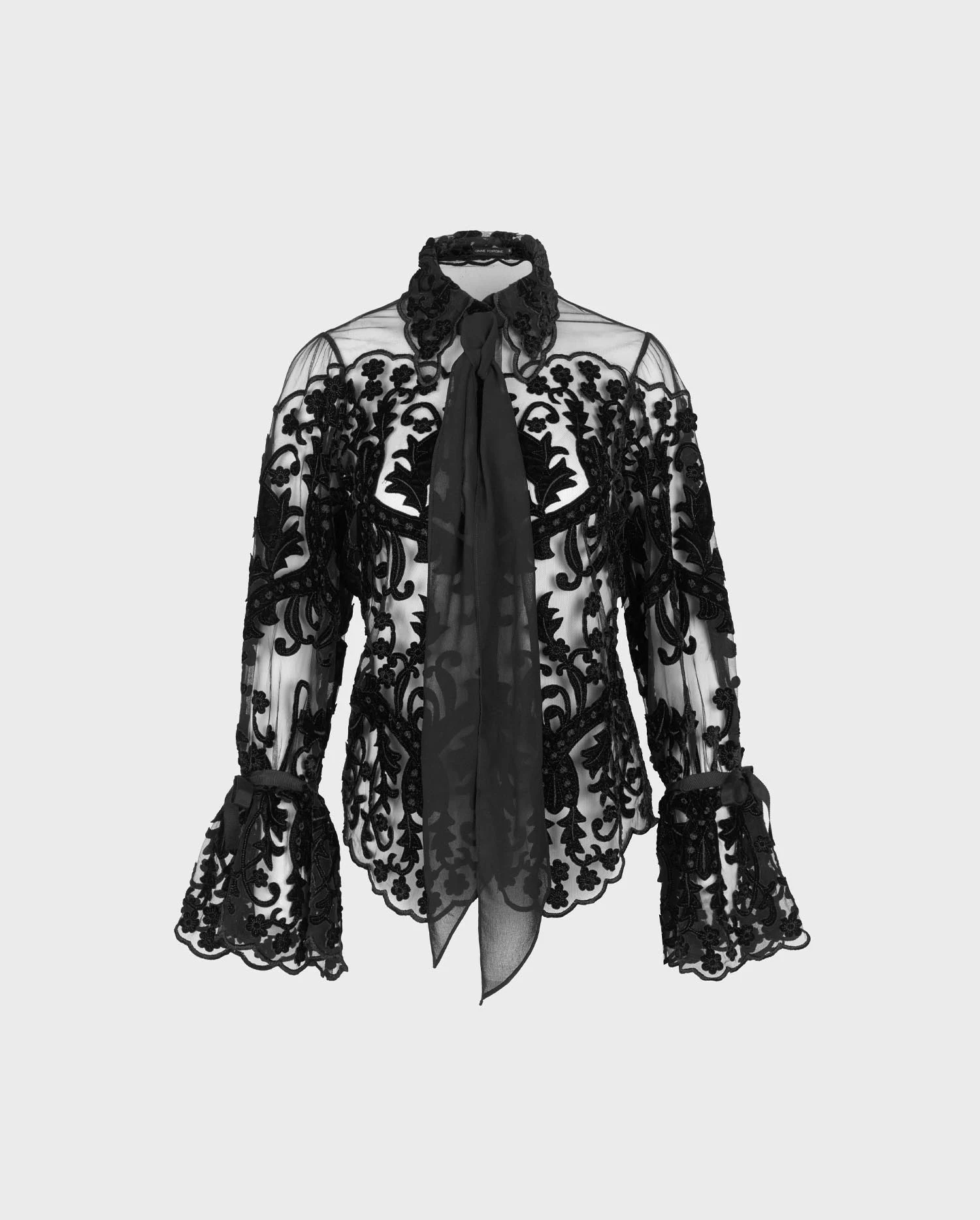 Disocver The ARABESQUE Semi-sheer Black Embroidered Lace Shirt With Removable Ties from ANNE FONTAINE