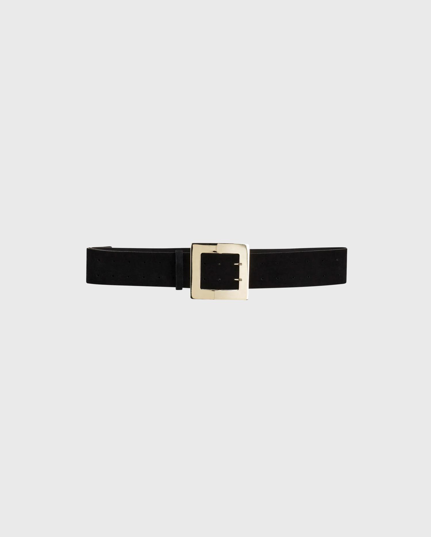 Discover the BABEL Wide Black Suede Belt With Statement Gold Buckle
